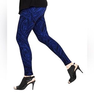 Lysse Black/Royal Blue Flocked Geo Print Legging Pant XL